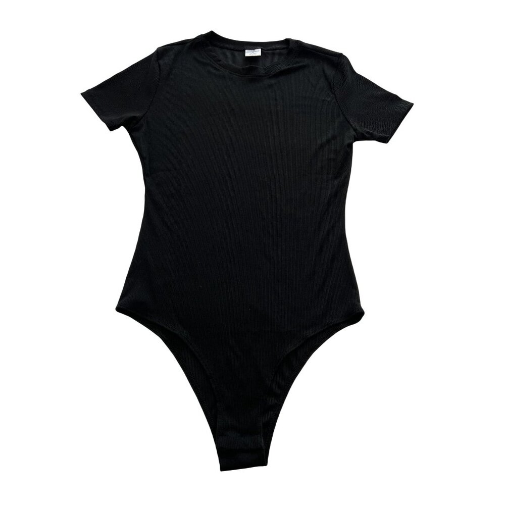 Real Essentials Short Sleeve Bodysuit in Black